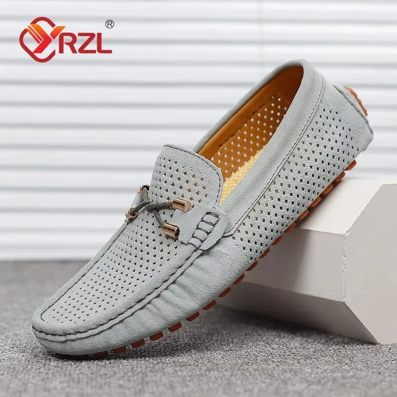 YRZL Men Loafers Casual Slip on Shoes Soft Hollow Leather Lightweight Loafers Man Breathable Comfortable Driving Shoes for Men